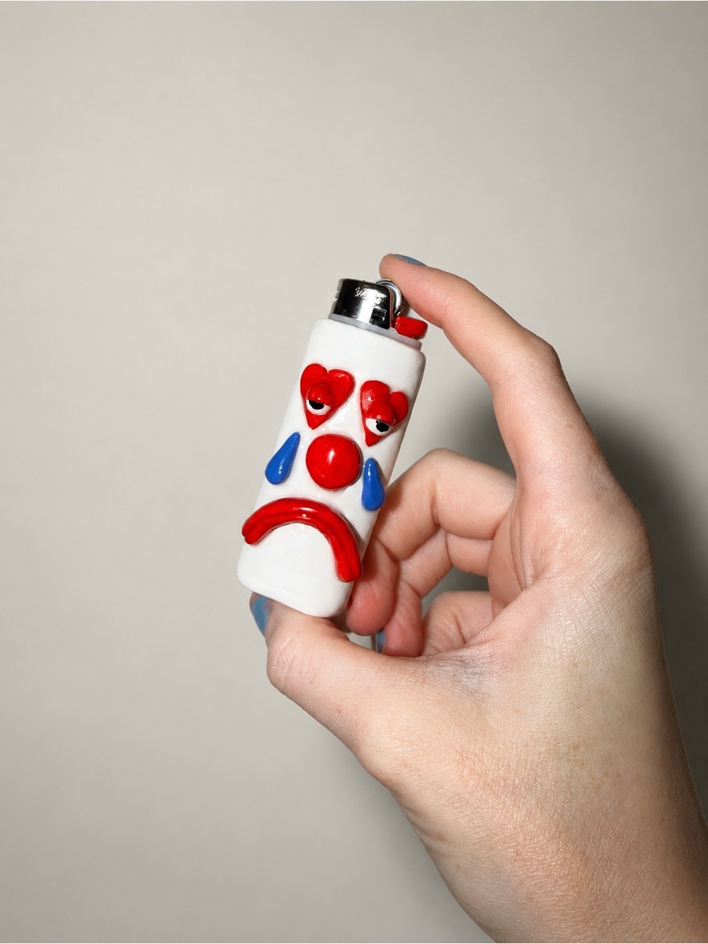 Sad clown handmade lighter sleeve - Red & Blue
